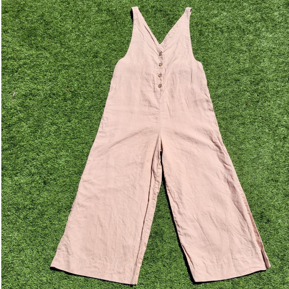 Rhythm Blush Rose Pink‎ Ramie Blend Wide Leg Button Front Jumpsuit Sz 4 Surfwear